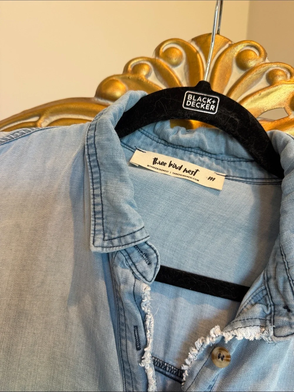Three Bird Nest Light Blue Distressed Denim Midi Dress - Picture 2 of 3